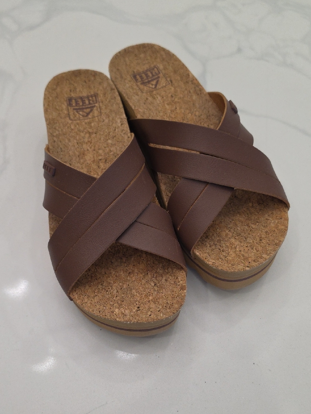 Women’s Reefs Brown Cork Slide Sandals - Comfortable Cross-Strap Slides